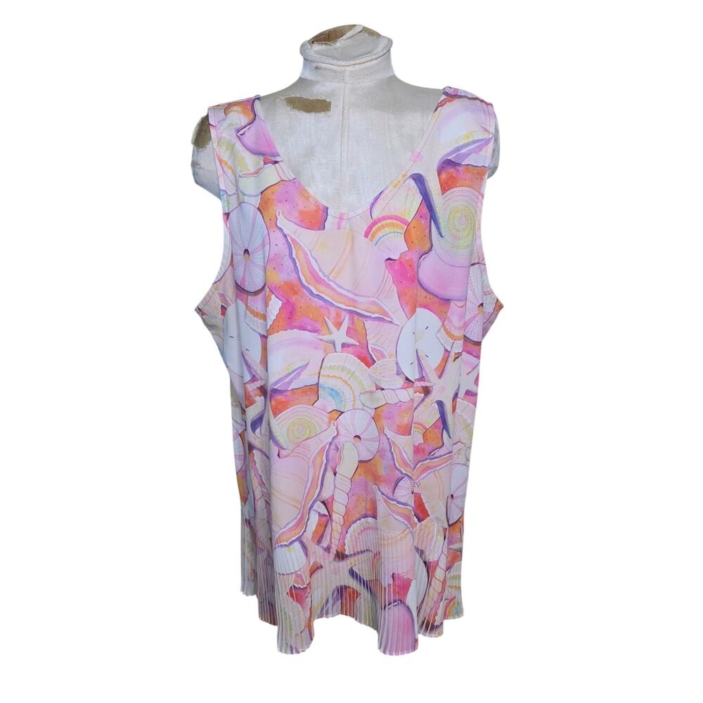 Tropical Seashells Coastal Ellen Negley Art & Sol womens Top pleated Size XXL‎